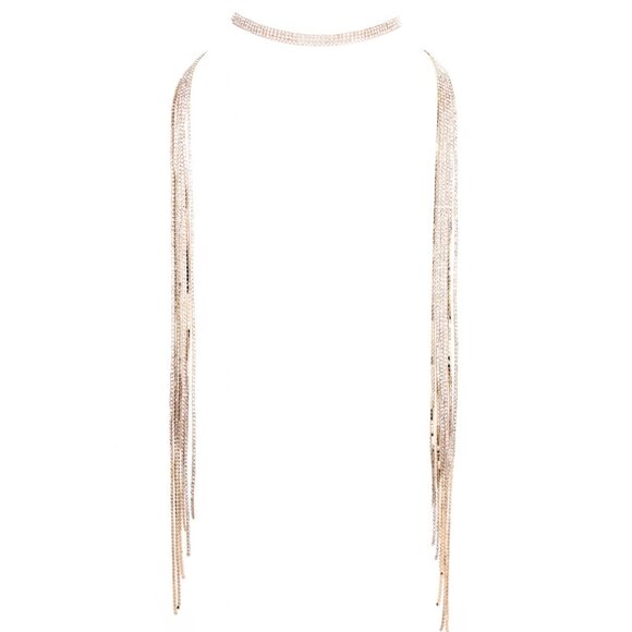 Windsor ✦ Wrapped Around You Necklace ✦ Gold Rhinestone Chain Statement Jewelry - Picture 8 of 11